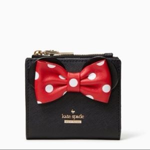 Kate Spade x Disney Collab Black White Red Leather Snap Wallet BNWT